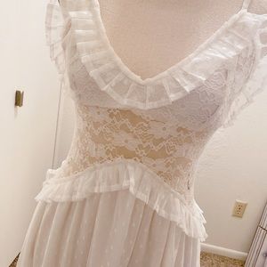 beautiful long white lace see through dress